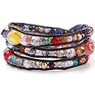 杂石 人造水?皮手链 三层皮Ѿ~织~绕?颜色随机